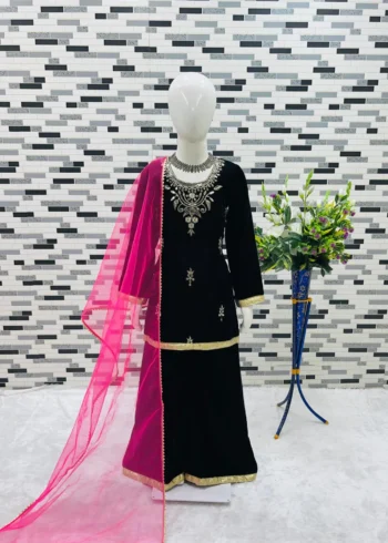 Black Velvet Kids Sharara Suit for Winters