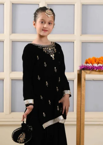 Black Velvet Kids Sharara Suit for Winters
