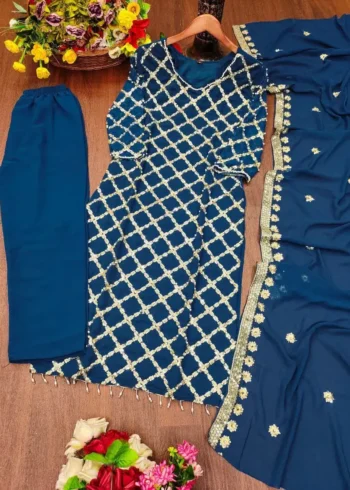 Rivet Moti Sequence Embroidered Faux Georgette Designer Suit