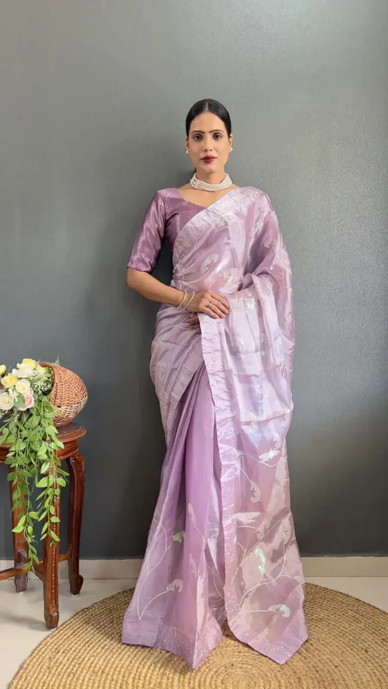 Burbury Silk Saree Sequence & Swarovski Work