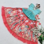 Chinon Silk Printed Embroidered Kids Lehenga choli