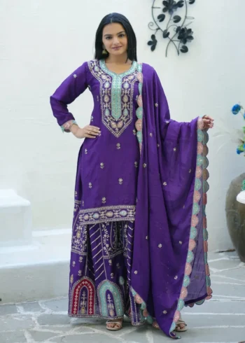 Coding Sequence Embroidery Work Chinon Sharara Suit for Wedding