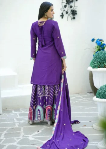 Coding Sequence Embroidery Work Chinon Sharara Suit for Wedding
