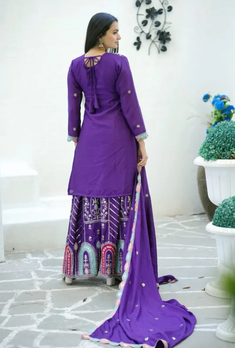 Coding Sequence Embroidery Work Chinon Sharara Suit for Wedding