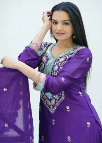 Coding Sequence Embroidery Work Chinon Sharara Suit for Wedding