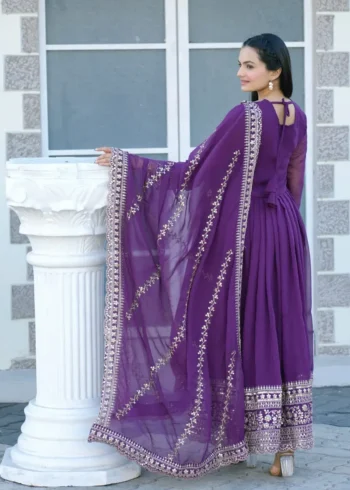 Coding Sequence Embroidery Work Designer Purple Gown