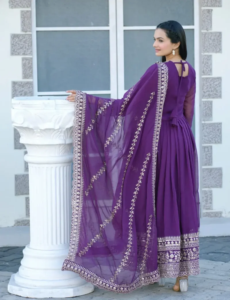 Coding Sequence Embroidery Work Designer Purple Gown