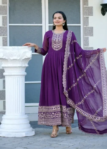 Coding Sequence Embroidery Work Designer Purple Gown