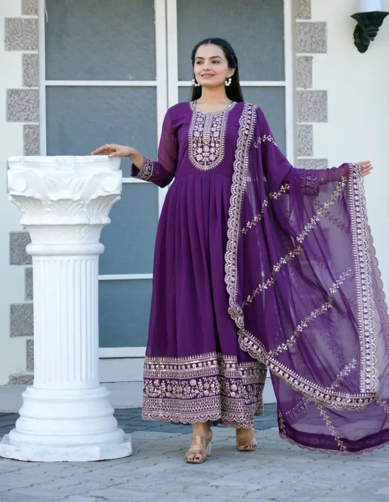 Coding Sequence Embroidery Work Designer Purple Gown