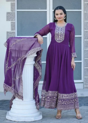 Coding Sequence Embroidery Work Designer Purple Gown