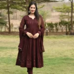 Coffee Color Sequins Embroidered Georgette Anarkali Suit