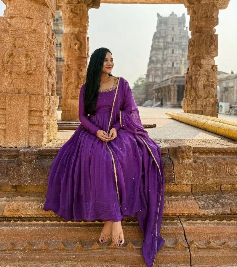 Cotton Hand Embroidery Work Designer Gown
