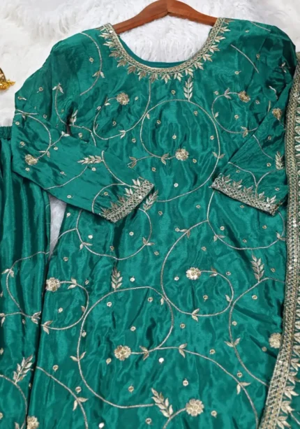 Designer Embroidered Chinon Suit With Sequins Embroidery Work