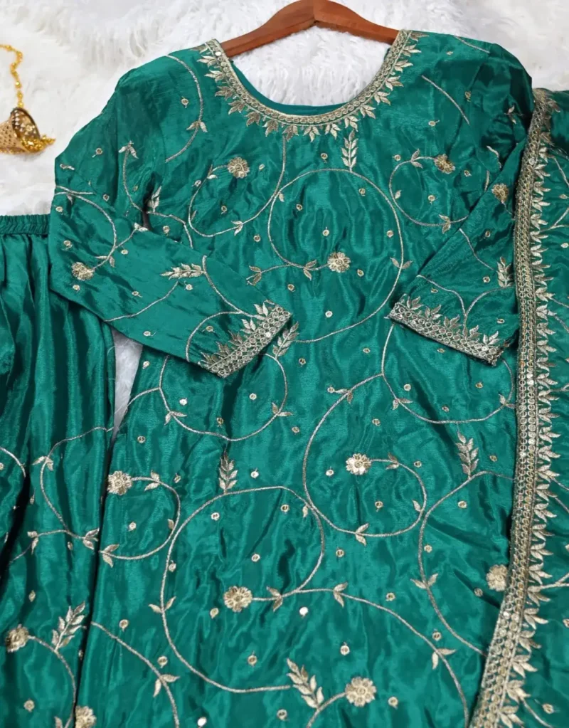 Designer Embroidered Chinon Suit With Sequins Embroidery Work
