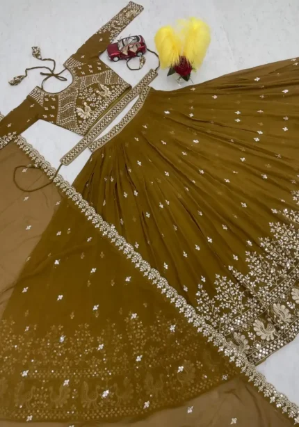 Designer Embroidered Wedding Lehenga Choli with Belt