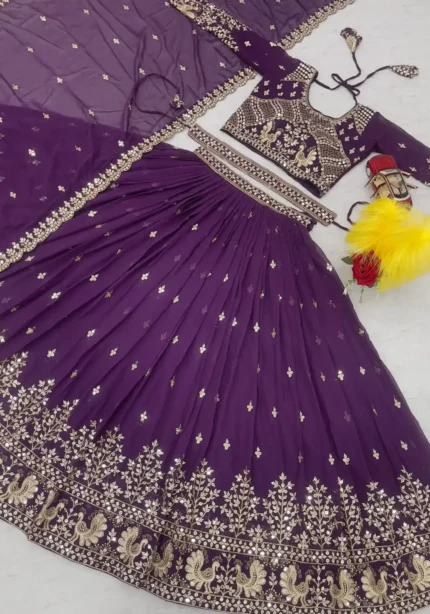 Designer Embroidered Wedding Lehenga Choli with Belt