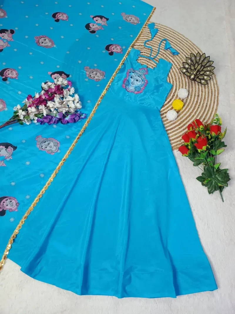 Digital Kalamkari Printed Chinon Silk Gown with Dupatta
