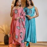 Digital Kalamkari Printed Chinon Silk Gown with Dupatta