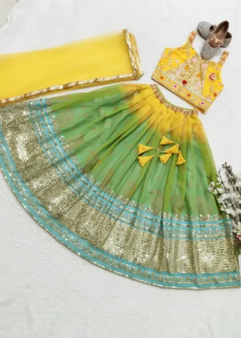 Digital Printed Faux Georgette Pista Lehenga for Kids