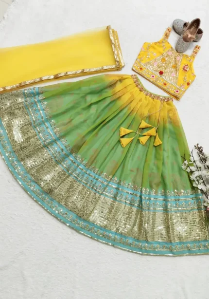 Digital Printed Faux Georgette Pista Lehenga for Kids