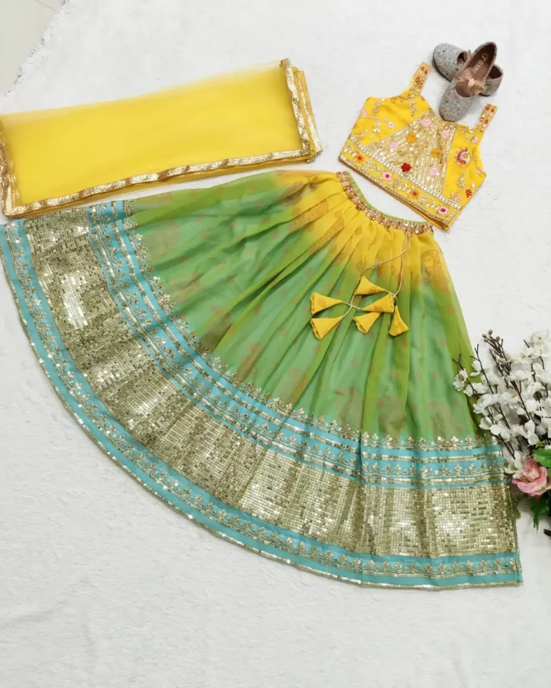 Digital Printed Faux Georgette Pista Lehenga for Kids