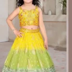 Digital Printed Faux Georgette Pista Lehenga for Kids