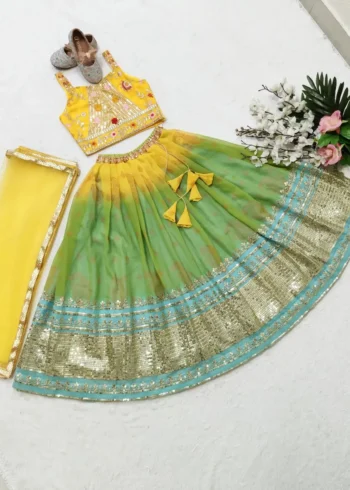 Digital Printed Faux Georgette Pista Lehenga for Kids