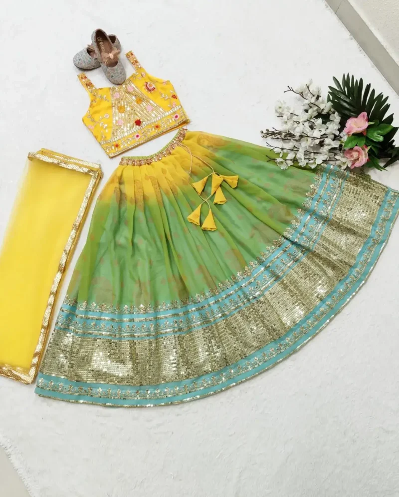 Digital Printed Faux Georgette Pista Lehenga for Kids