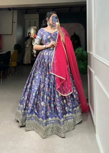 Digital Printed Sequins Embroidered Chinon Lehenga Choli