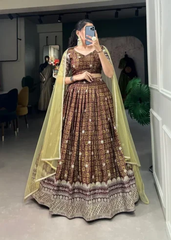 Digital Printed Sequins Embroidered Chinon Lehenga Choli