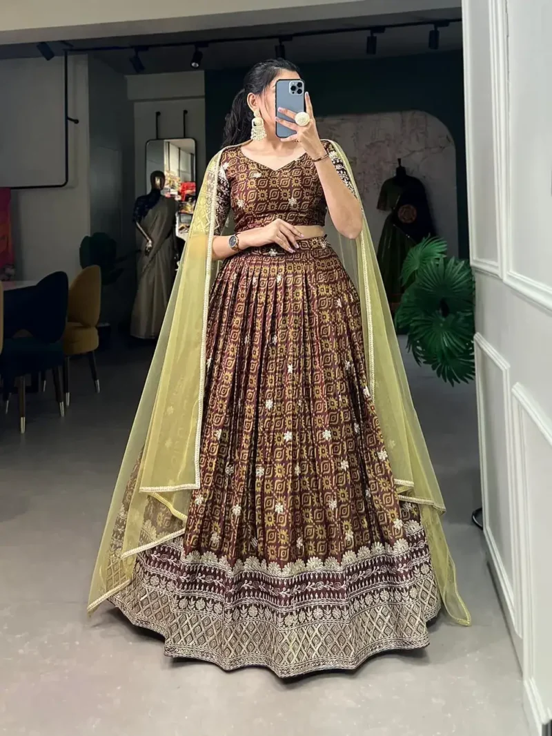 Digital Printed Sequins Embroidered Chinon Lehenga Choli