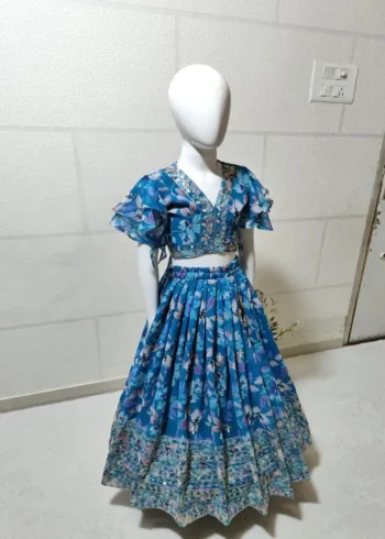 Digital Printed Sequins Work Stitched Lehenga for Kids