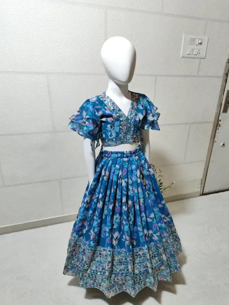 Digital Printed Sequins Work Stitched Lehenga for Kids
