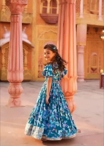 Digital Printed Sequins Work Stitched Lehenga for Kids