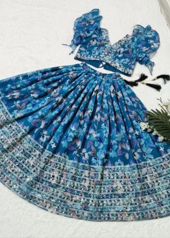 Digital Printed Sequins Work Stitched Lehenga for Kids