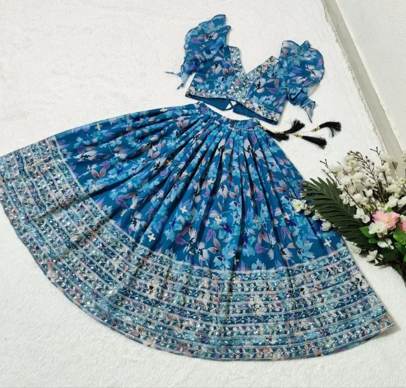 Digital Printed Sequins Work Stitched Lehenga for Kids
