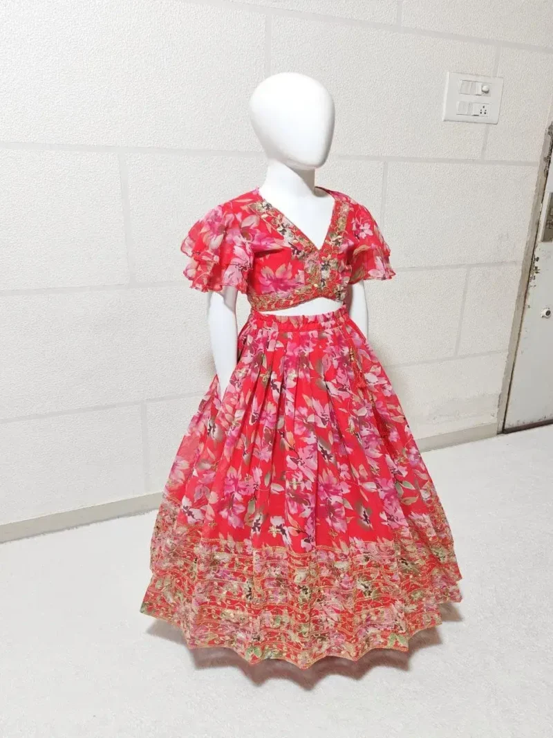 Digital Printed Sequins Work Stitched Lehenga for Kids