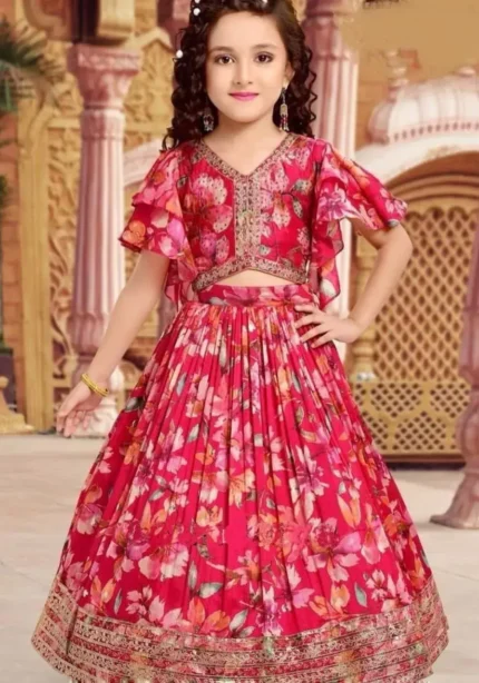 Digital Printed Sequins Work Stitched Lehenga for Kids