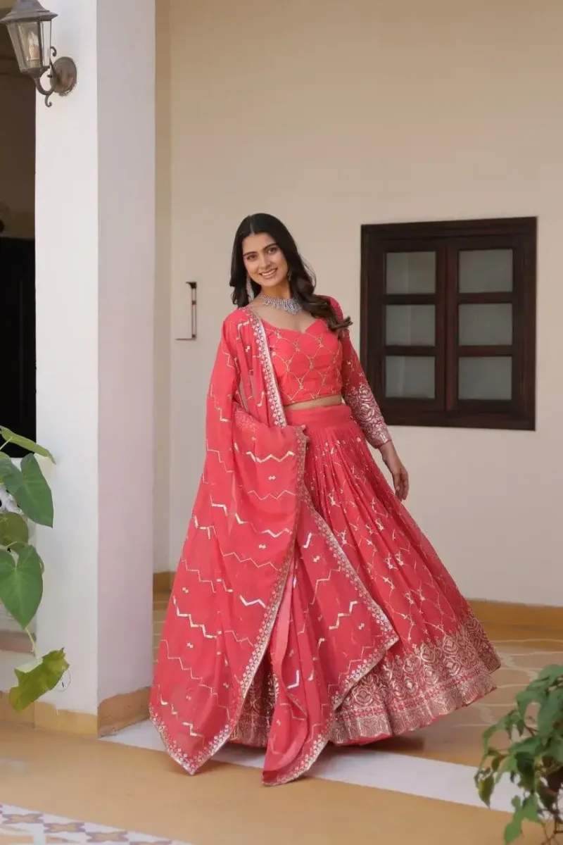 Embroidery Sequence Work Faux Georgette Lehenga Choli