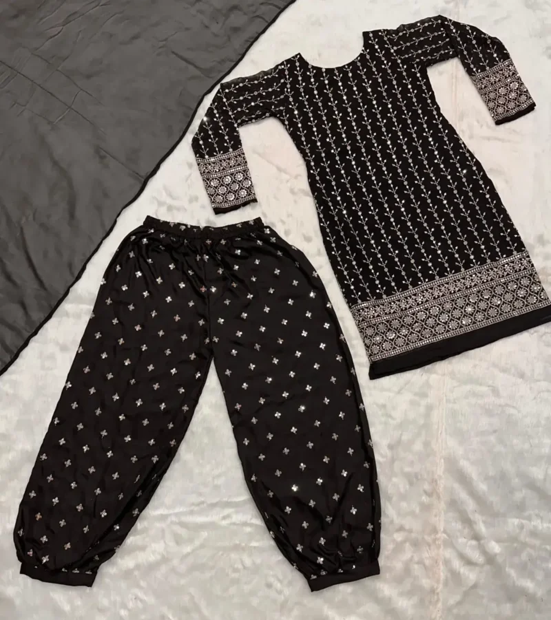 Faux Blooming Sequins Embroidered Stitched Black Suit