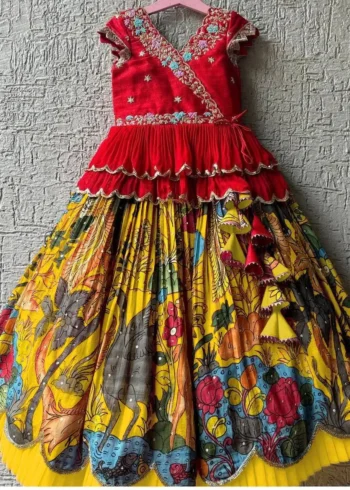 Faux Georgette Kediya Style Sequins Embroidered Lehenga for Kids
