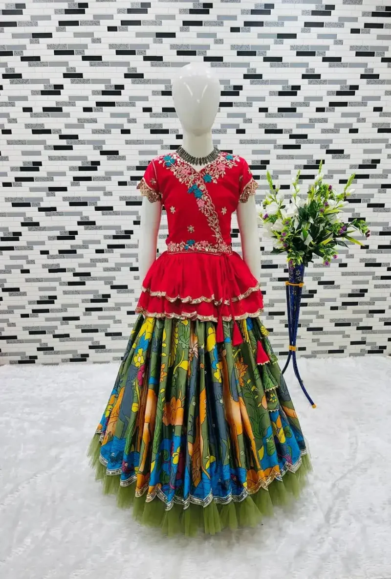 Faux Georgette Kediya Style Sequins Embroidered Lehenga for Kids