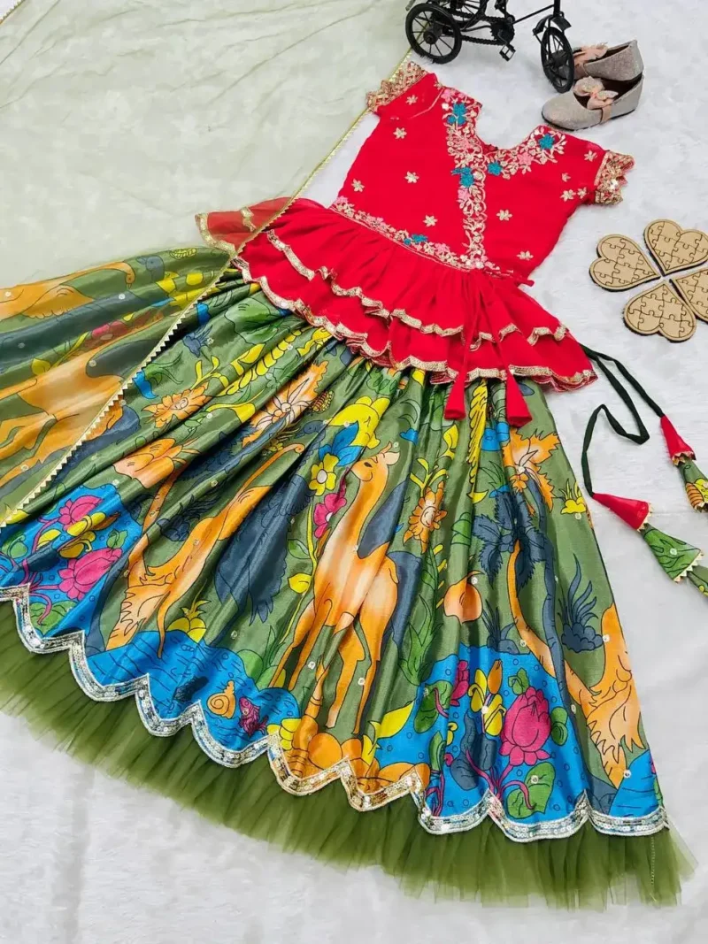 Faux Georgette Kediya Style Sequins Embroidered Lehenga for Kids