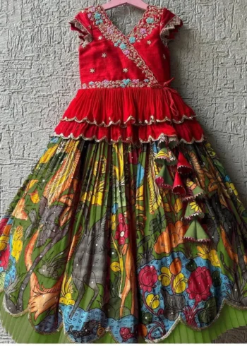 Faux Georgette Kediya Style Sequins Embroidered Lehenga for Kids