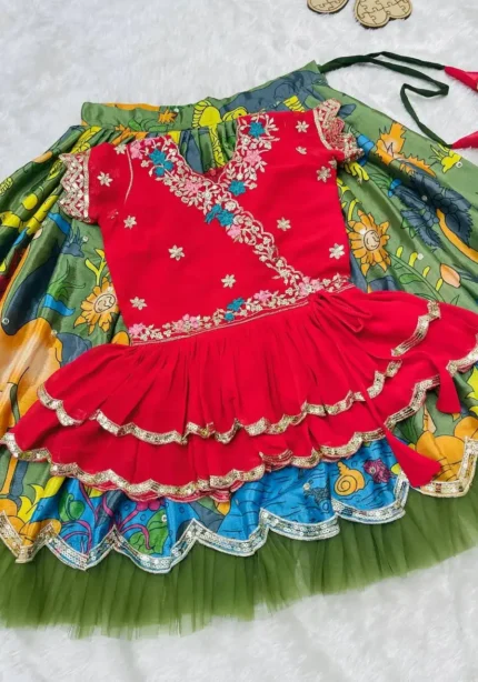 Faux Georgette Kediya Style Sequins Embroidered Lehenga for Kids