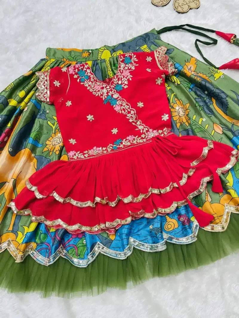 Faux Georgette Kediya Style Sequins Embroidered Lehenga for Kids