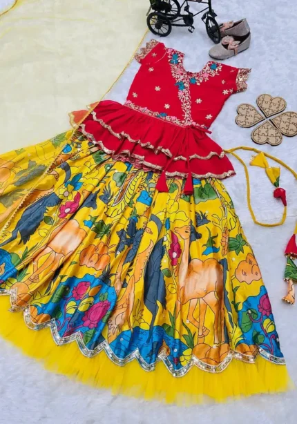 Faux Georgette Kediya Style Sequins Embroidered Lehenga for Kids