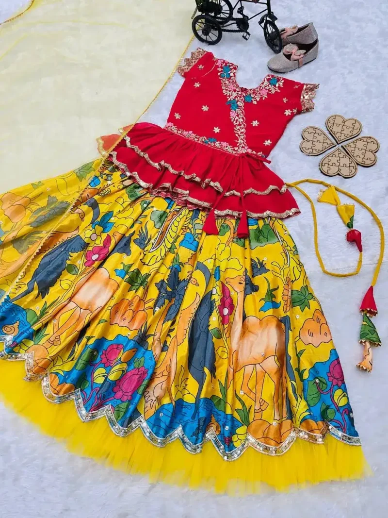 Faux Georgette Kediya Style Sequins Embroidered Lehenga for Kids