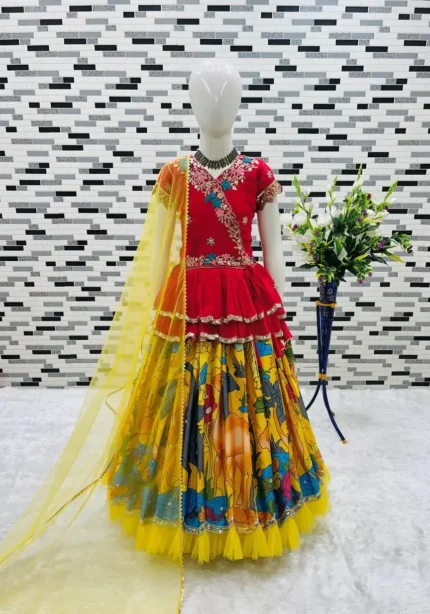 Faux Georgette Kediya Style Sequins Embroidered Lehenga for Kids