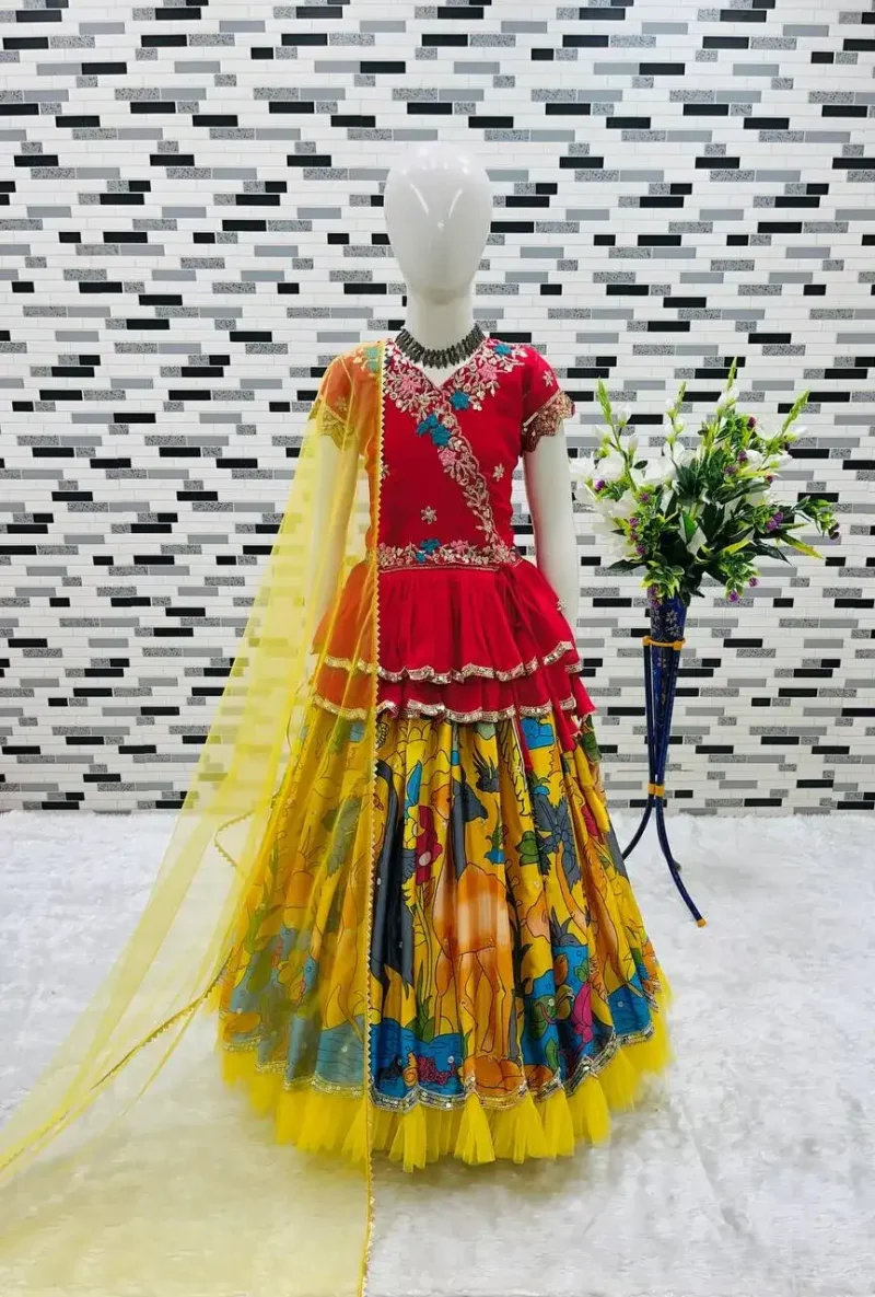 Faux Georgette Kediya Style Sequins Embroidered Lehenga for Kids